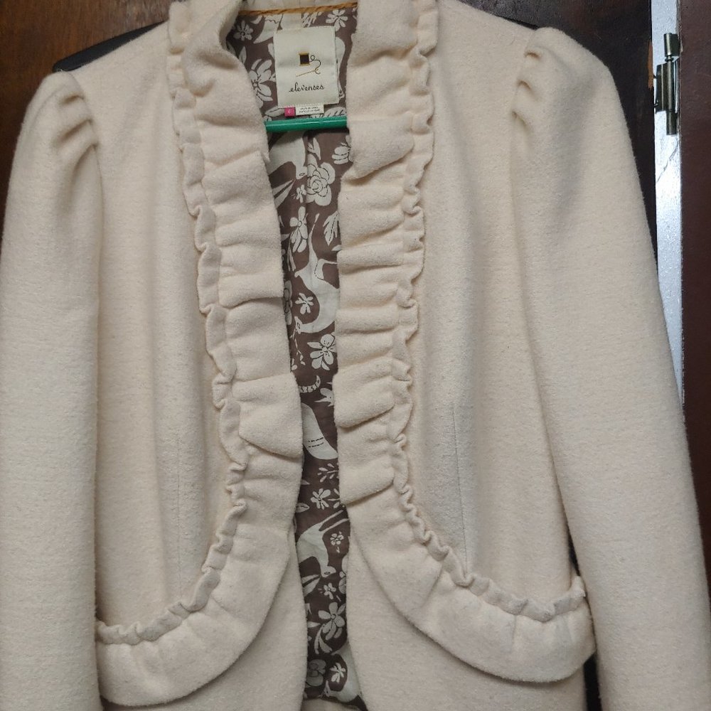 Anthrolopologies Elevenses Wool Blend Ladies Coat, Size 8 - Cream color